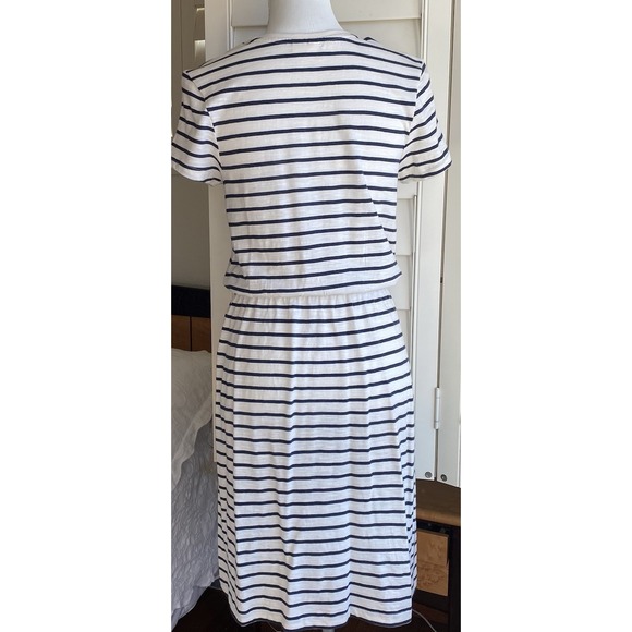 Pact Organic Women's Santa Ana‎ Stripe Black Cream Relaxed Slub Dress S Pockets - Picture 4 of 8